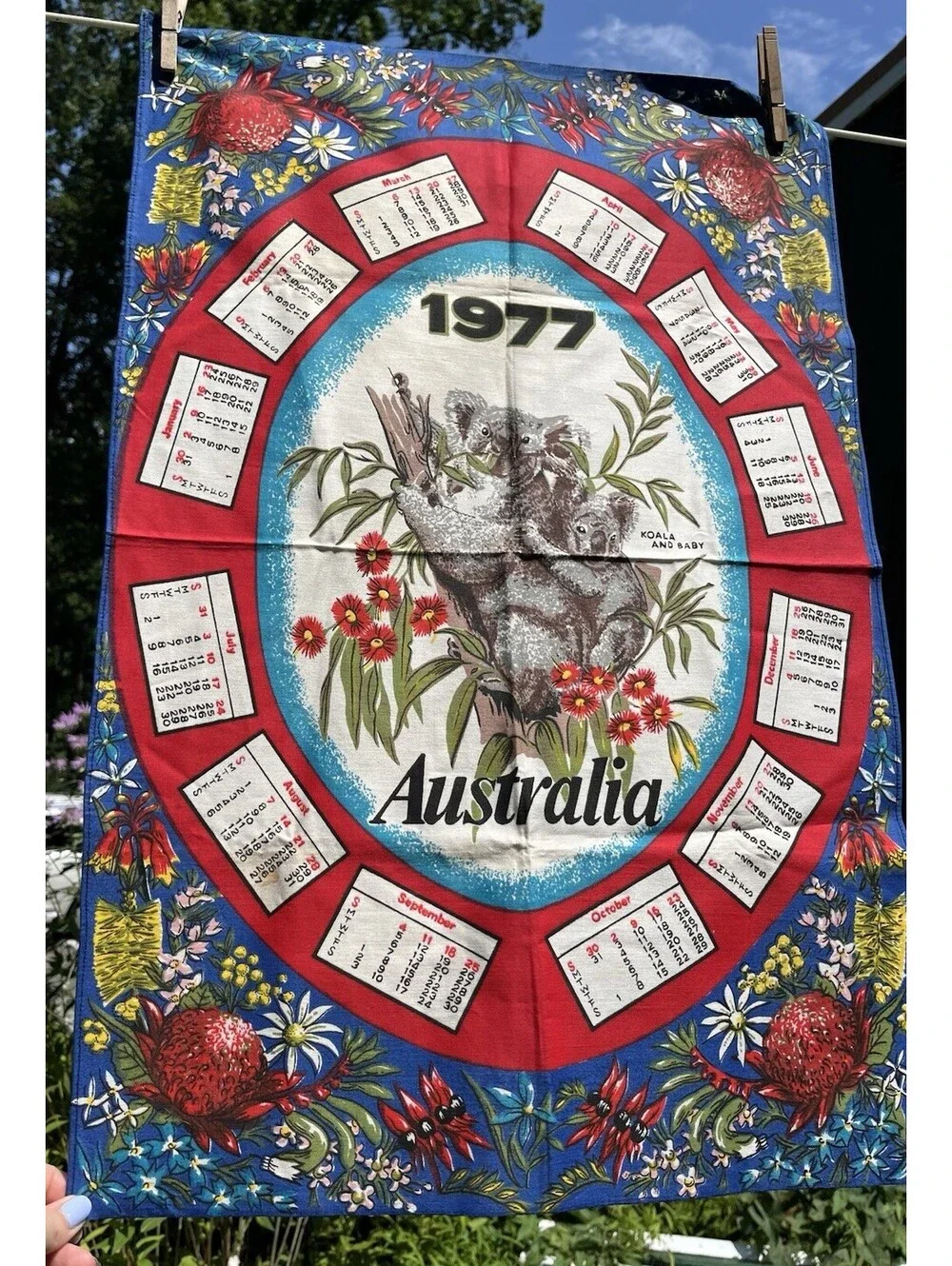 1977 Vintage Australia Koala Tea Towel 100% Cotton 18x27”